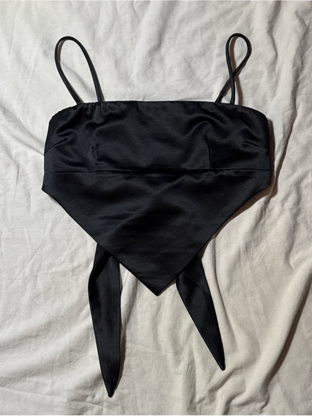 Princess Polly Black Satin Bandana Tie Crop Top